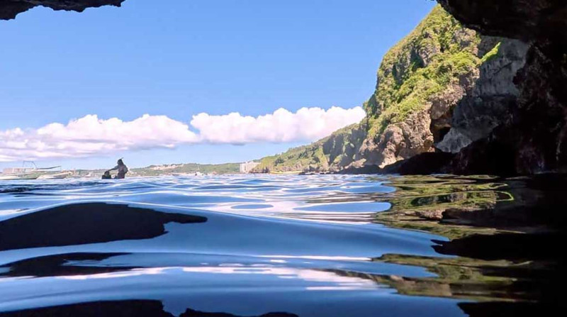 Blue Cave at Cape Maeda in Onna Village, mysterious blue-glowing sea cave